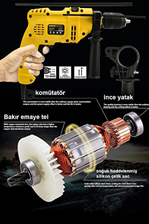 Assur Darbeli Germany Style 240V 60Hz Profesional 1100W Metal Şanzıman 13mm Elektrikli Matkap