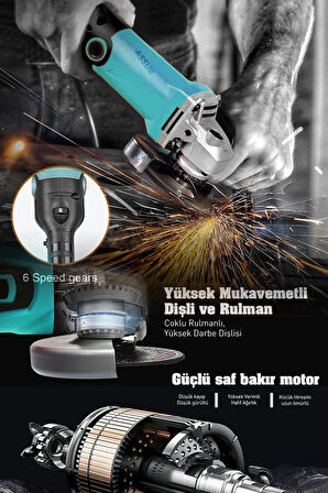 Assur Profesyonel 1200W Avuç Taşlama Makinesi 125mm 6 Kademeli Uzun Kuyruk