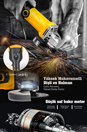 Assur Profesyonel 1200W Avuç Taşlama Makinesi 125mm 6 Kademeli Uzun Kuyruk