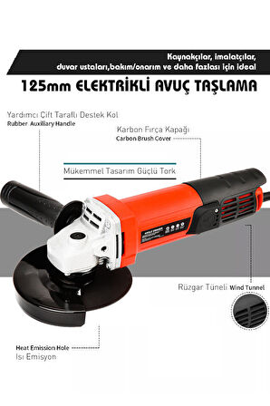 Assur Profesyonel 550W Avuç Taşlama Makinesi 125mm Bakır Sargılı Spiral
