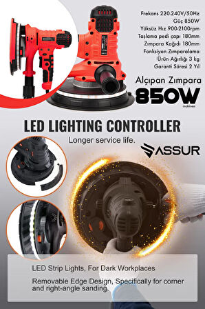 Assur 360'Ledli 850W Pro Alçıpan Zımpara Makinası Toz Emmeli