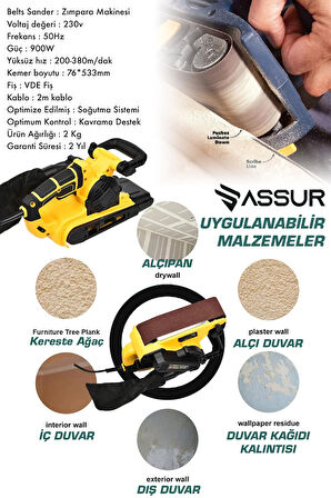 Assur 230V Elektrikli Vakumlu Tozsuz Cila Özellikli Tank Zımpara Makinesi