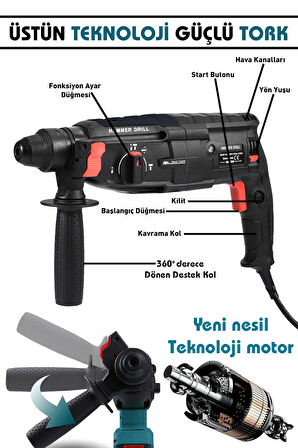 Assur 850W Metal Şanzıman Darbeli Matkap Kırıcı Delici Hilti 2-28mm