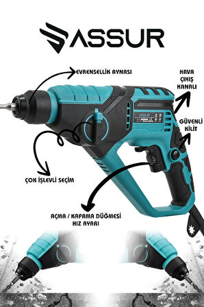 Assur Profesyonel 250W 2 Kademeli Bakır Sargılı Darbeli Kırıcı Delici Hilti