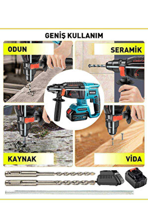 Assur 21V 2.0Ah 10 Pilli Bakır Sargılı Kömürsüz Motor Darbeli Çift Akülü Şarjlı Kırıcı Delici 2-26mm Hilti