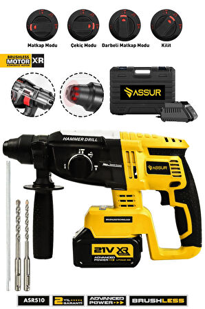 Assur 21V  Bakır Sargılı Kömürsüz Motor Darbeli Çift Akülü Şarjlı Kırıcı Delici 2-26 mm Hilti