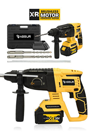 Assur 21V 2.0Ah 10 Pilli Bakır Sargılı Kömürsüz Motor Darbeli Çift Akülü Şarjlı Kırıcı Delici 2-26mm Hilti