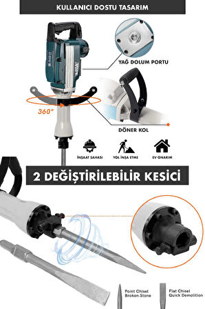 Assur Büyük Tip Kırıcı Delici Hilti Kavrama Kollu 16 Kg 3 Metre Kablolu 65mm