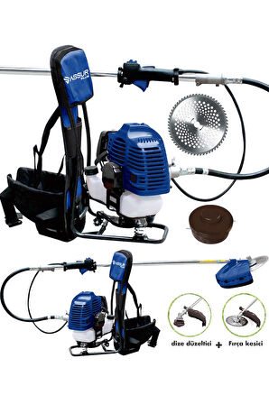 Assur 11000rpm 5.9 Hp Sırt Tipi Benzinli Motorlu Ot Çalı Çim Biçme Tırpanı + Çapalama Aparatı
