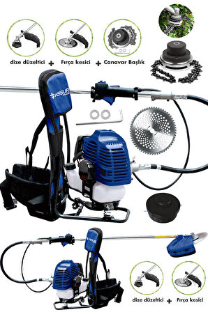 Assur 11000rpm 5.9 Hp Sırt Tipi Benzinli Motorlu Ot Çalı Çim Biçme Tırpanı + Çapalama Aparatı