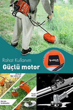 Assur 11000rpm 5.9 Hp Sırt Tipi Benzinli Motorlu Ot Çalı Çim Biçme Tırpanı + Çapalama Aparatı