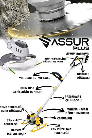 Assur Dijital Ekran Ot Çalı Çim Biçme Şarjlı Tırpan 9000r/min