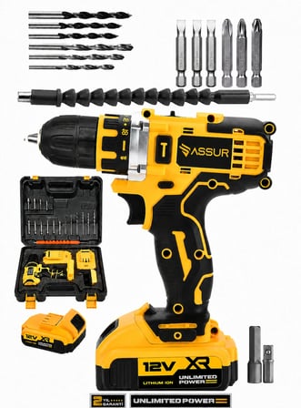 Assur 12V  Metal Şanzıman Çift Akülü Bakır Sargı  Şarjlı Matkap Akülü Vidalama