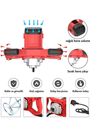 Assur Profesyonel 1800W Devir Ayarlı Elektrikli Alçı Boya Ve Harç Karıştırıcı Mikser