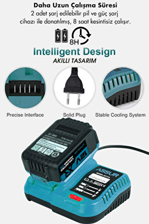 Assur 12V 2.0Ah Şarjlı Matkap Metal Şanzıman Bakır Sargılı Çift Akülü 84 Parça Set