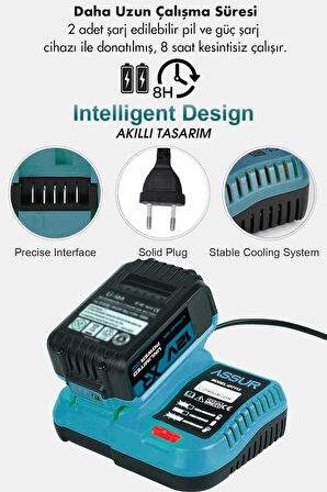 Assur 12V 2.0Ah Şarjlı Matkap Metal Şanzıman Bakır Sargılı Çift Akülü 84 Parça Set