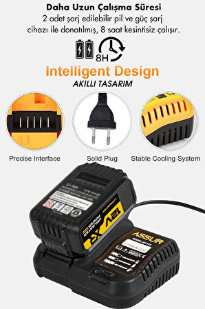 Assur 12V 2.0Ah Şarjlı Matkap Metal Şanzıman Bakır Sargılı Çift Akülü 84 Parça Set