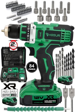 Assur 12V Çift Akülü Metal Şanzıman Şarjlı Matkap Akülü Vidalama