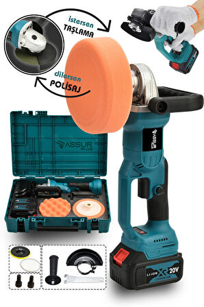 Assur 21V  Kömürsüz  125 mm Şarjlı Taşlama & Polisaj Makinesi 150 mm Set