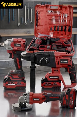Profesyonel 21V Çift Akü Kırıcı Delici Hilti 2-26mm + Somun Sıkma Sökme + Taşlama 3'lü Set