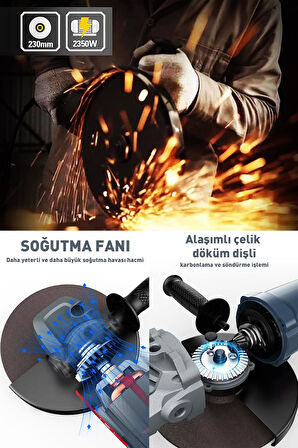Assur Ekstra Güçlü Metal Şanzıman 2200W 230Mm Büyük Spiral Taşlama Ve Kesme Makinesi Çantalı