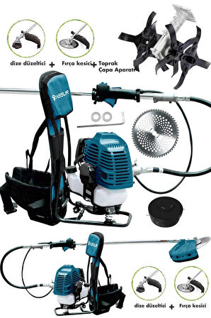 Assur 11000rpm 5.9 Hp Sırt Tipi Benzinli Motorlu Ot Çalı Çim Biçme Tırpanı + Çapalama Aparatı