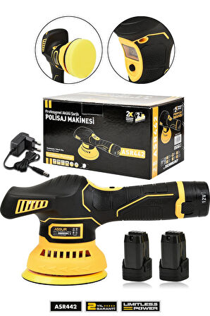 Assur 12V Orbital 8 Kademli Cila Pasta Parlatma Polisaj Makinesi Sarı