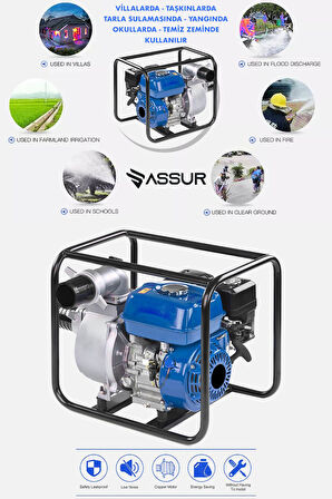 Assur 9,8 Hp Metal Şanzıman Turbo Benzinli Yüksek Performans 3 Parmak Benzinli Su Motoru