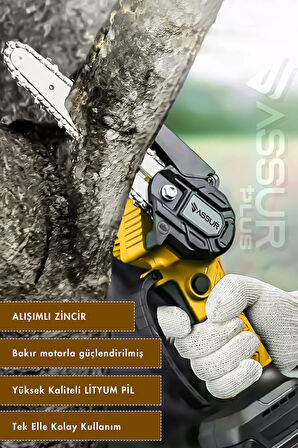 Assur Plus Profesonel Metal Dişli 18V 1.5Ah Şarjlı Dal Budama Testeresi