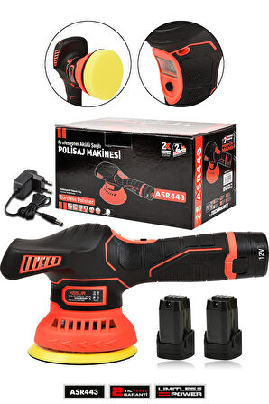 Assur 12V Orbital 8 Kademli Cila Pasta Parlatma Polisaj Makinesi Kırmızı