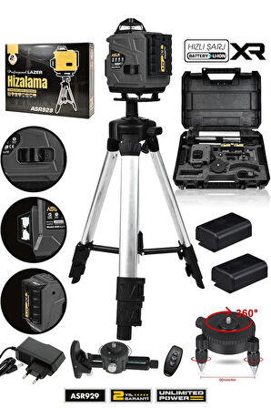 Assur Profesyonel 360° 16 Köşe Otomatik Hizalama Tripod'lu Lazer Metre Hizalama