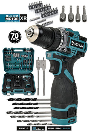 Pro 21V Çift Akü Çelik Mandren Kömürsüz Motor Darbeli Şarjlı Matkap Akülü Vidalama