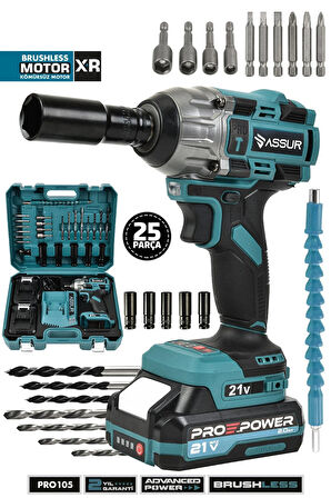 Pro 21V Çift Akülü Kömürsüz Motor Darbeli Şarjlı Matkap Somun Sıkma Sökme
