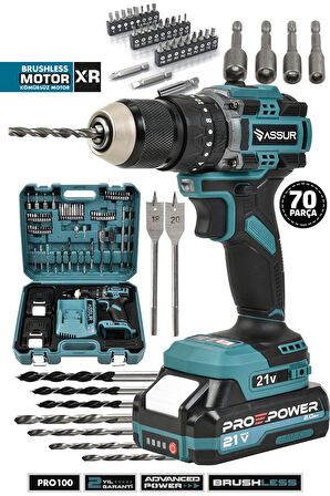 Pro 21V Çift Akülü Vidalama Çelik Mandren Kömürsüz Motor Darbeli Şarjlı Matkap
