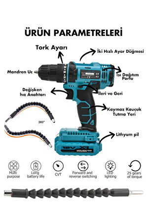 Assur 12V Çift Akülü Metal Şanzıman Bakır Sargı Akülü Vidalama Şarjlı Matkap
