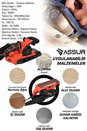 Assur 900W Elektrikli Vakumlu Cila Özellikli Tank Zımpara Makinesi