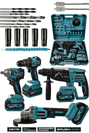 Assur 21V Darbeli Kömürsüz 4'lü Set Taşlama - Somun Sıkma Sökme - Matkap Vidalama -  Kırıcı Delici Hilti