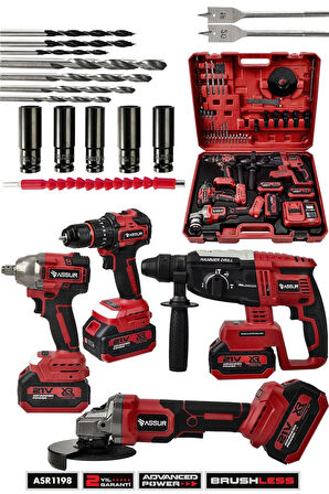 Assur 21V Darbeli Kömürsüz 4'lü Set Kırıcı Delici Hilti - Somun Sıkma Sökme - Matkap Vidalama - Taşlama