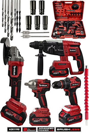 Assur 21V Darbeli Kömürsüz 4'lü Set Kırıcı Delici Hilti - Matkap Vidalama - Taşlama - Somun Sıkma Sökme