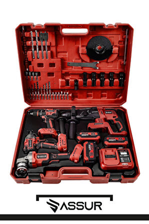 Assur 21V Darbeli Kömürsüz 4'lü Set Kırıcı Delici Hilti - Matkap Vidalama - Taşlama - Somun Sıkma Sökme