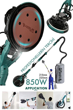 Assur Plus 850W Alçıpan Duvar Zımpara Makinası 360° Ledli Toz Emmeli