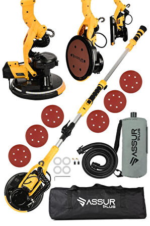 Assur Plus 850W Alçıpan Duvar Zımpara Makinası 360° Ledli Toz Emmeli
