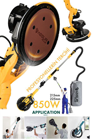 Assur Plus 850W Alçıpan Duvar Zımpara Makinası 360° Ledli Toz Emmeli