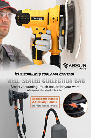 Assur Plus 360'Ledli 850W Pro Alçıpan Zımpara Makinası Toz Emmeli