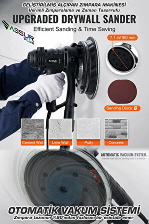 Assur Plus 360'Ledli 850W Pro Alçıpan Zımpara Makinası Toz Emmeli