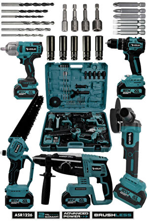 Assur 21V 5'li Set Kırıcı Delici Hilti - Taşlama - Somun Sıkma Sökme - Testere - Akülü Vidalama