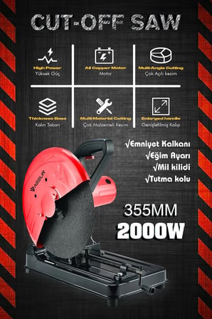 Assur 2000W Bakır Sargılı Metal Şanzıman 355 Mm Profil Metal Kesme Makinesi KIRMIZI