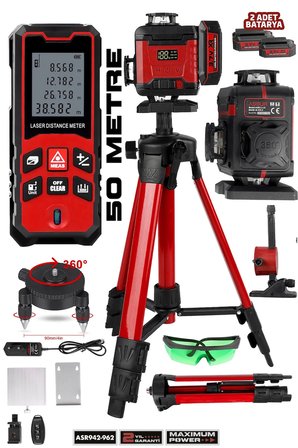 Lazer Metre + 360° 16 Köşe Otomatik Hizalama Tripod'lu Lazer Metre Hizalama