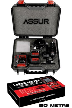 Lazer Metre + 360° 12 Köşe Otomatik Hizalamalı Yeşil Çizgili Su Terazili Lazer Metre Hizalama