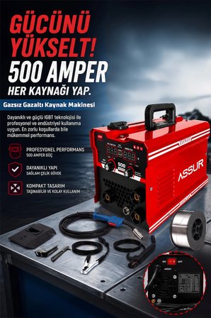500 Amper 3'ü 1 Arada Gazsız Gazaltı MIG/MMA/TIG Lift İnverter Kaynak Makinesi 220V Dijital Ekranlı